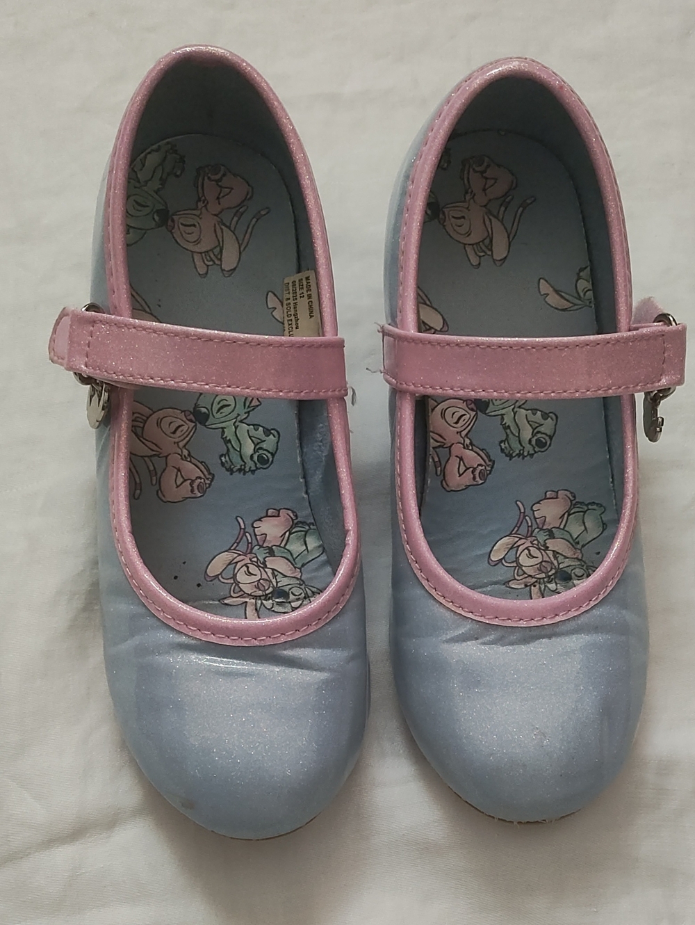 Disney Girls Light Blue Mary Jane Dress Shoes with Pink Trim